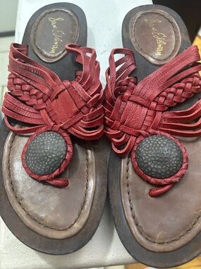 Sam Edelman Red Braided Fringe Toe-Post Sandals